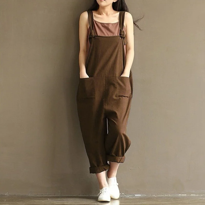 2021 Fashion Summer Women Jumpsuits Suspender Overalls Casual Loose Strap Rompers Female Solid Playsuits Long Pants S-5XL/size