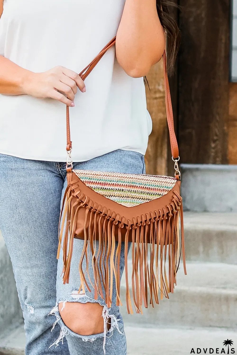 Brown Boho Tribal Crossbody Fringe Envelope Bag