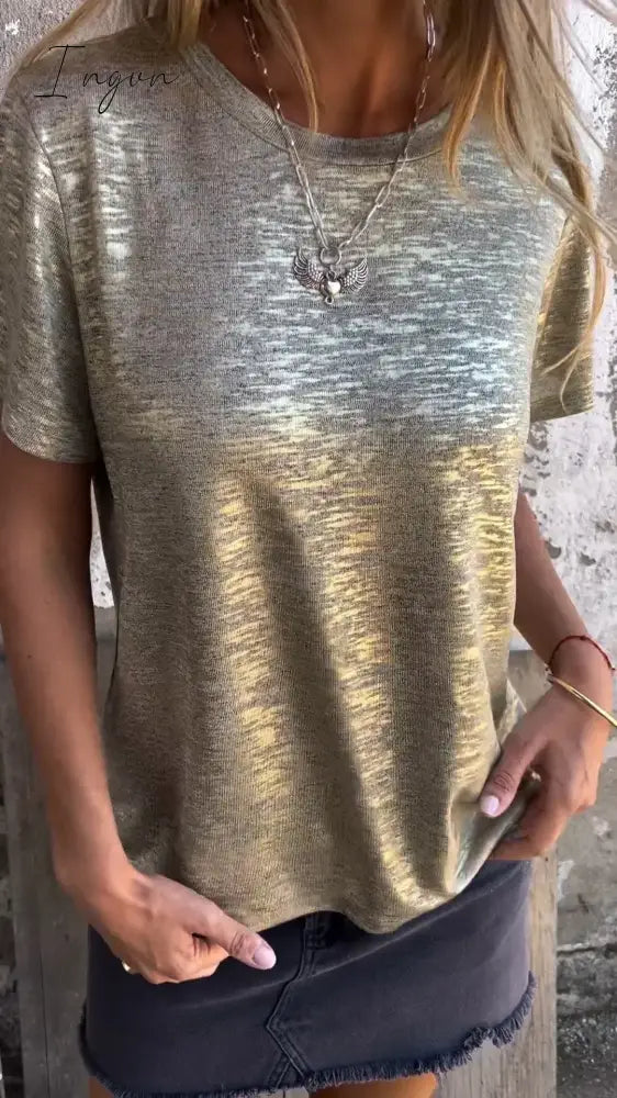 Hot Stamping Short-Sleeved T-Shirt Round Neck Top / Gold S(Us 6-8)