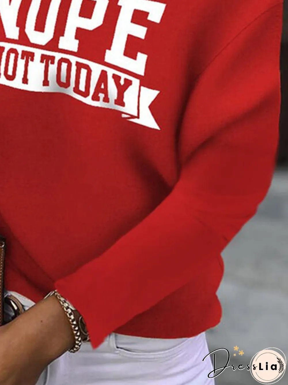 Nope Not Today Letters Printed Long Sleeves Plus Size Casual Tops