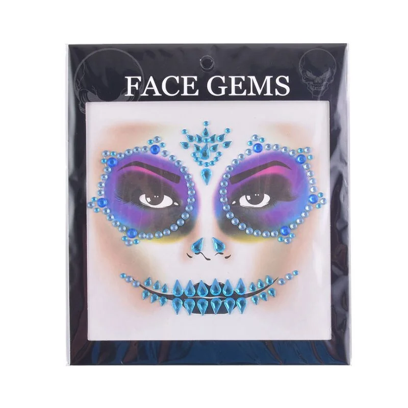 3D Gem Face Sticker Ghost Skull Face with Diamond Decoration Fashion Sexy Face Stickers Prom Holiday Party Face Decoration