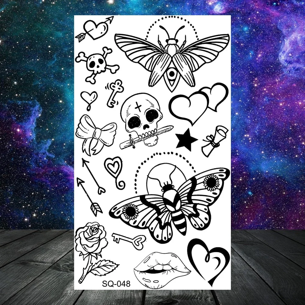 Astronaut Stars Moon Sun Temporary Tattoos For Women Kids Girl Butterfly Feather Letters Fake Tattoo Neck Arm Hands Small Tatoos