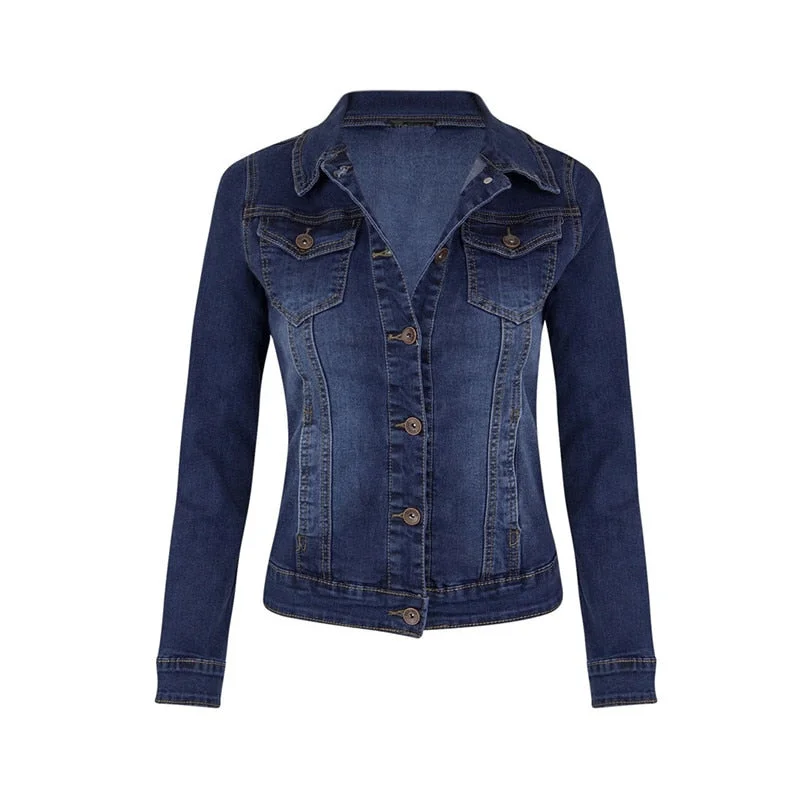 Peneran Plus Size Short Denim Jackets Women autumn Wash Long Sleeve Vintage Casual Jean Jacket Bomber Denim Coat ladies jacket outerwear