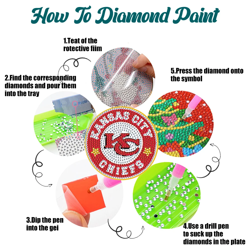 Kansas City Chiefs 8pcs DIY Diamond Painting Acrylic Coasters Holder for Beginner Adult