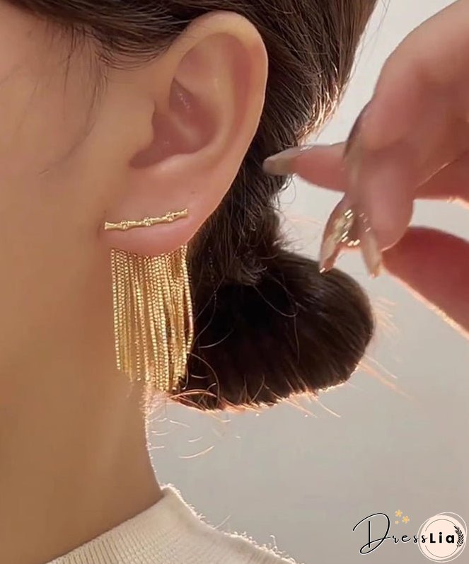 Style Gold Sterling Silver Overgild Bamboo Joint Tassel Drop Earrings