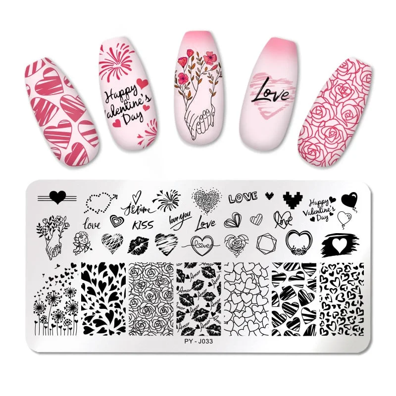 PICT You Valentine's Day Nail Stamping Plates Rose Flower Love Nail Art Plate Stainless Steel Nail Design Stencil Tools-Nail Inspo