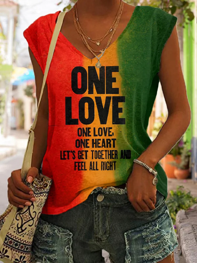 One Love One Heart Print Casual Tank Top