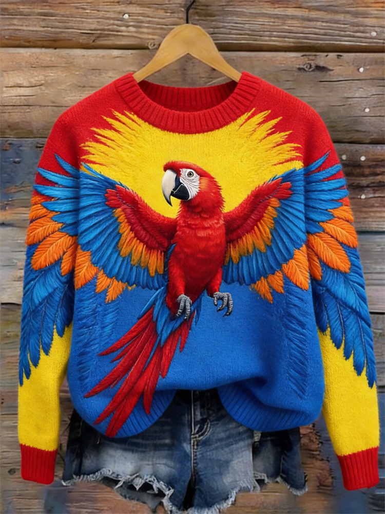 Macaw Parrot Inspired Colorblock Cozy Knit Sweater wearshes
