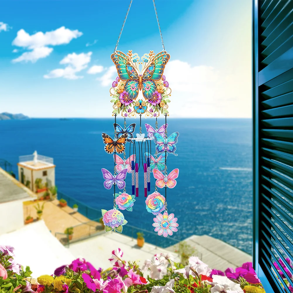 DIY Butterfly Wind Chime Double Sided Diamond Painting Hanging Pendant Home Decor