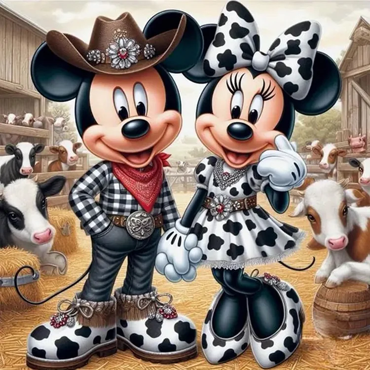Mickey And Minnie Mouse In Spotted Cowboy 40*40cm (Canvas) Full Round Drill Diamond Painting gbfke