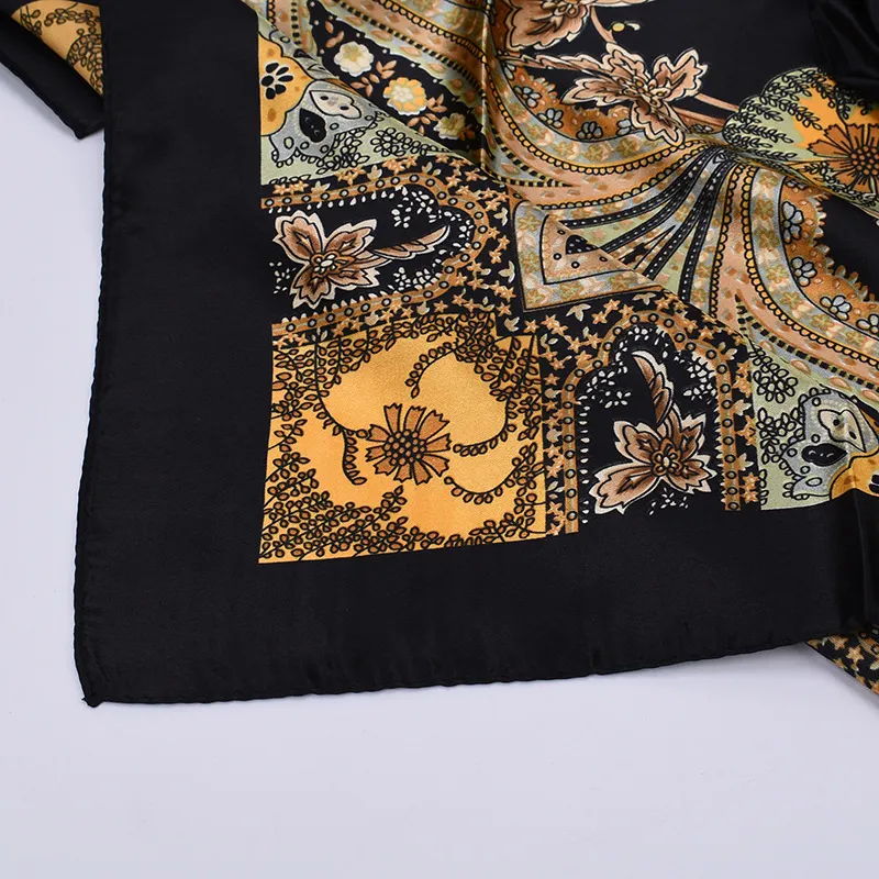 90cm*90cm Black Satin Plain Printed Square Scarf-vocosishoes