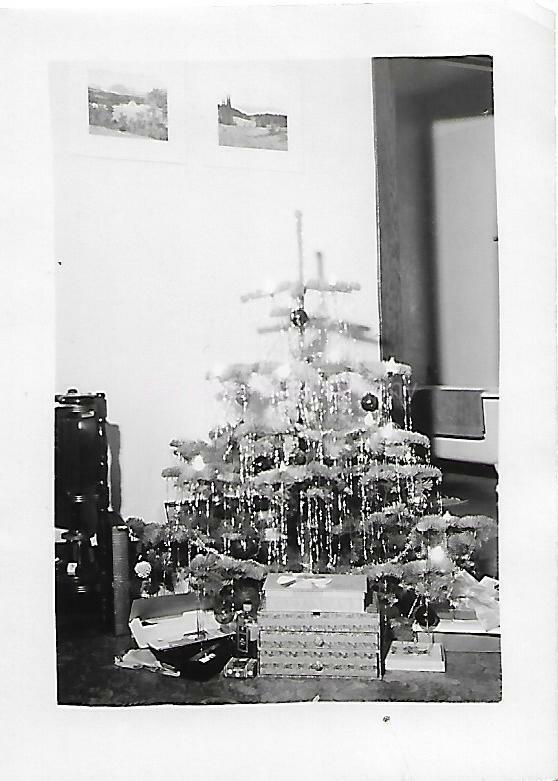 CHRISTMAS TREE Vintage FOUND Photo Poster painting bwOriginal Snapshot 07 19 K