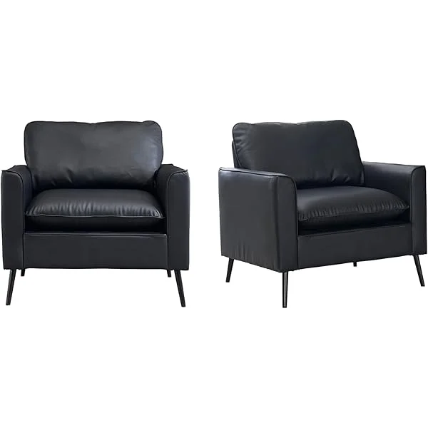 Modern Leather Chair, Oversized Arm Chair for Living Room, Mid-Century Accent Chair for Bedroom Comfy, Upholstered Single Sofa Chair Reading Chair for Waiting Room Brown Set of 1