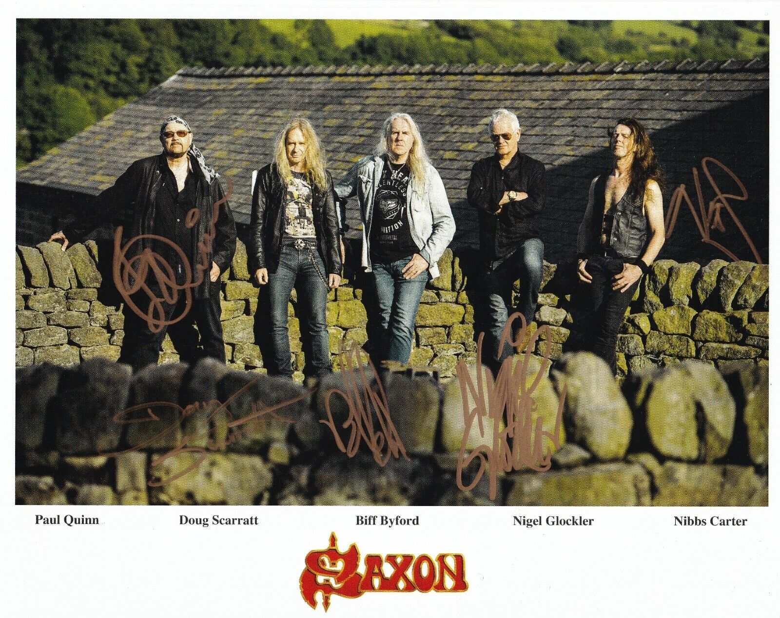 Saxon REAL hand SIGNED 8x10 Promo Photo Poster painting #2 COA Autographed by all 5