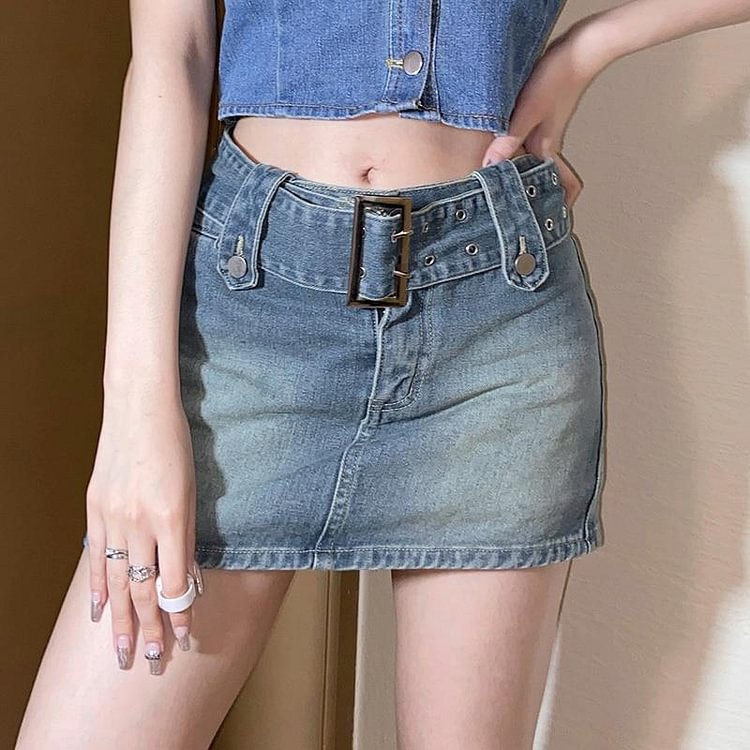 90s GRUNGE BLUE DENIM MINI SKIRT