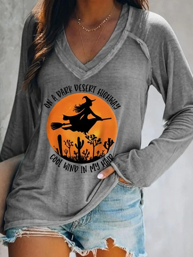 Women's On A Dark Desert Highway Cool Wind In My Hair Casual Long-Sleeve T-Shirt