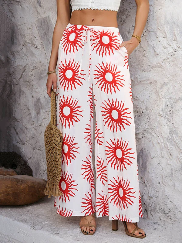 Pockets Drawstring Contrast Color Wide Leg Loose Trousers Pants