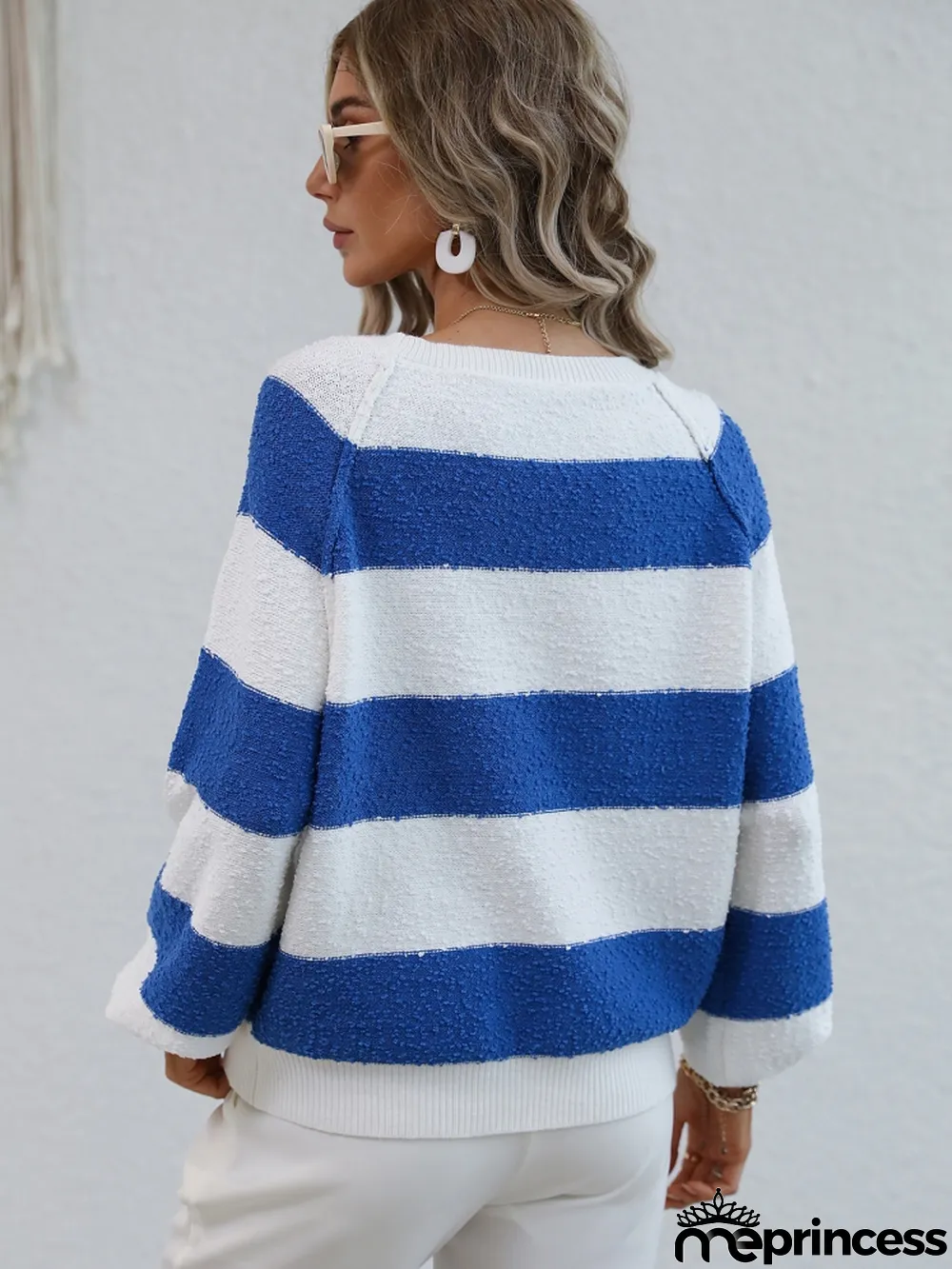 Winter women's Patchwork striped knitting shirt pullover loose sweater women