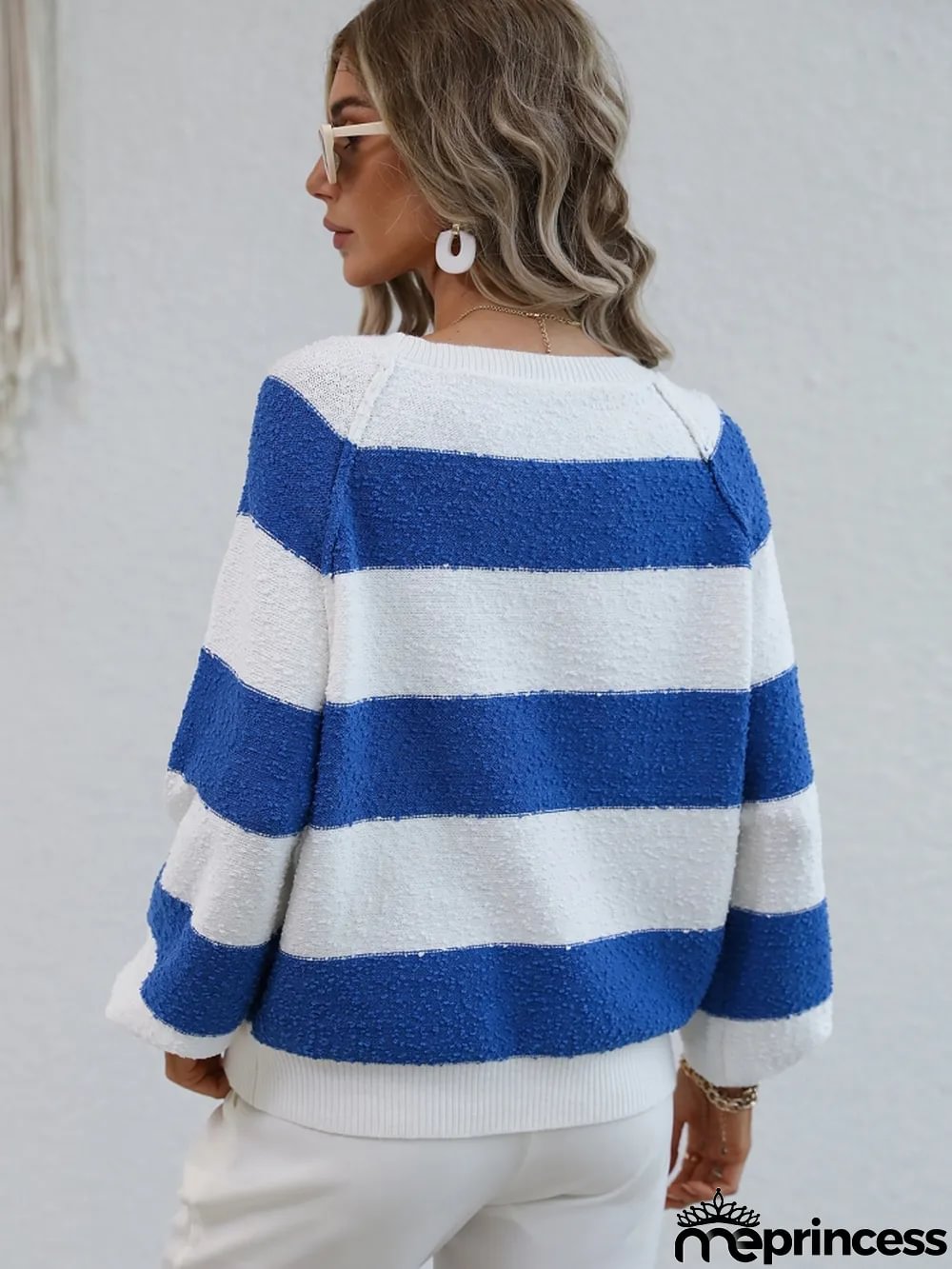 Winter women's Patchwork striped knitting shirt pullover loose sweater women