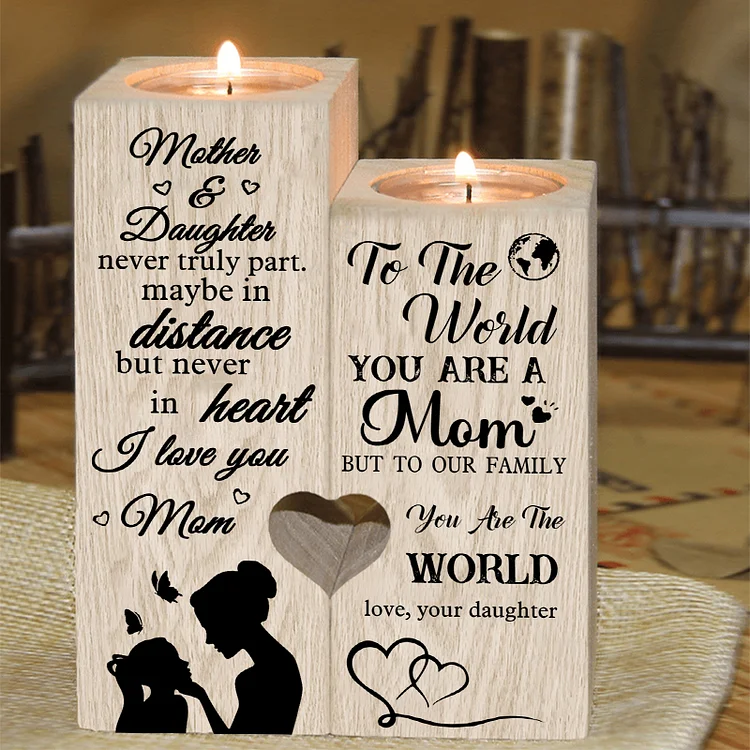 Mother and Daughter Candle Holder Wooden Candlestick "Mother & Daughter are never truly apart"
