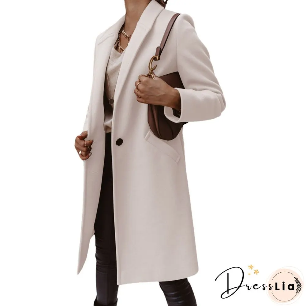 New Autumn And Winter Solid Color Lapel Mid-length Button Woolen Coat Women's Coat Winter Jacket Women