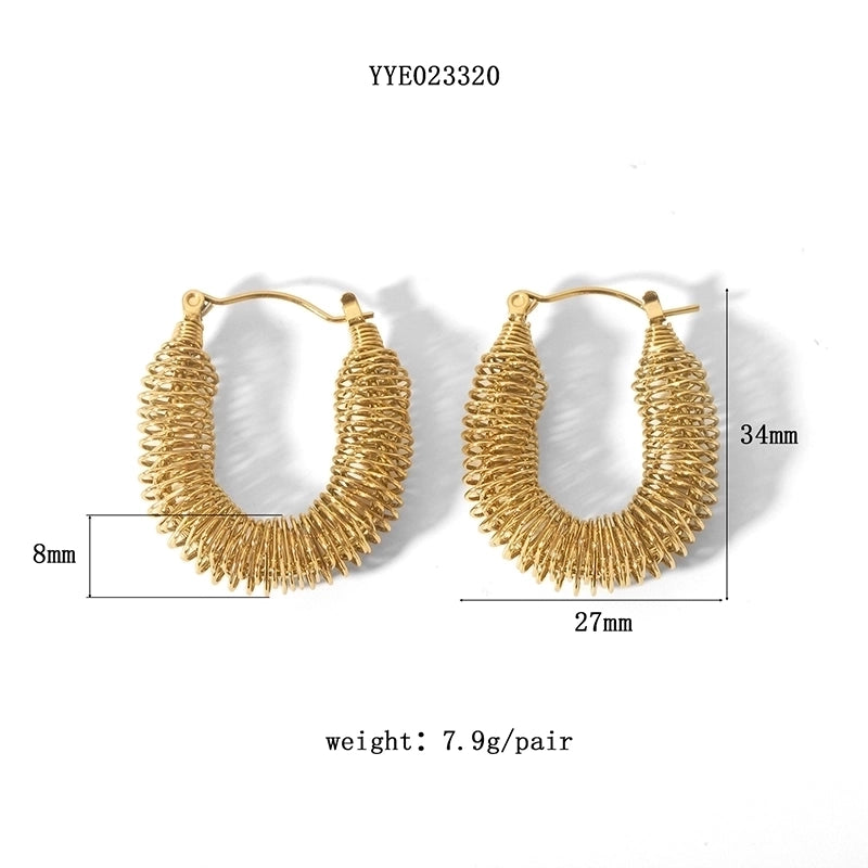 1 Pair French Style U Shape Plating Hollow Out 201 Stainless Steel 18K Gold Plated Earrings