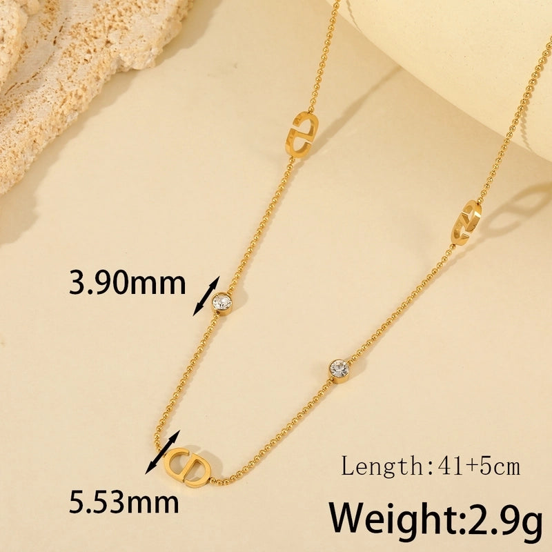 Basic Minimalist Geometric 304 Stainless Steel Zircon 18K Gold Plated Inlay Jewelry Set Ball Chain