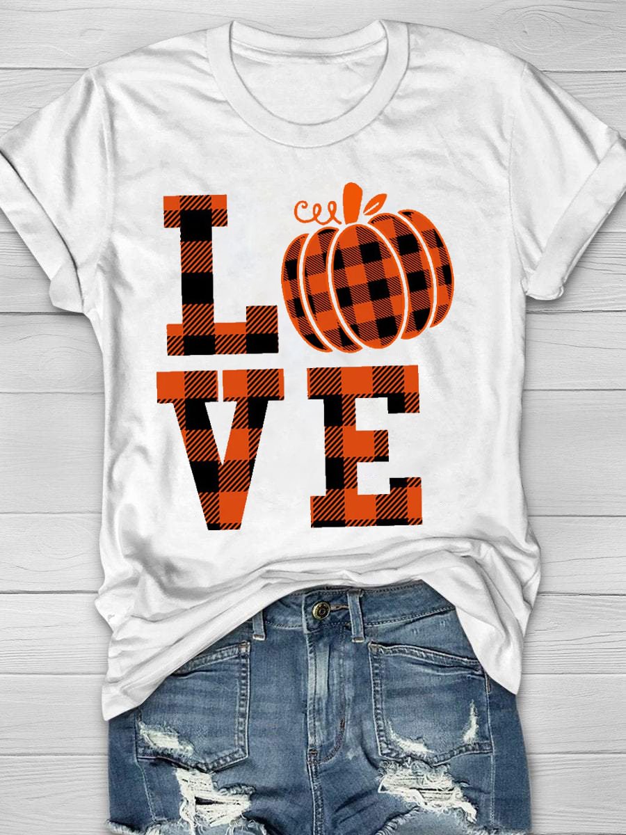 Pumpkin Love Print Short Sleeve T-Shirt