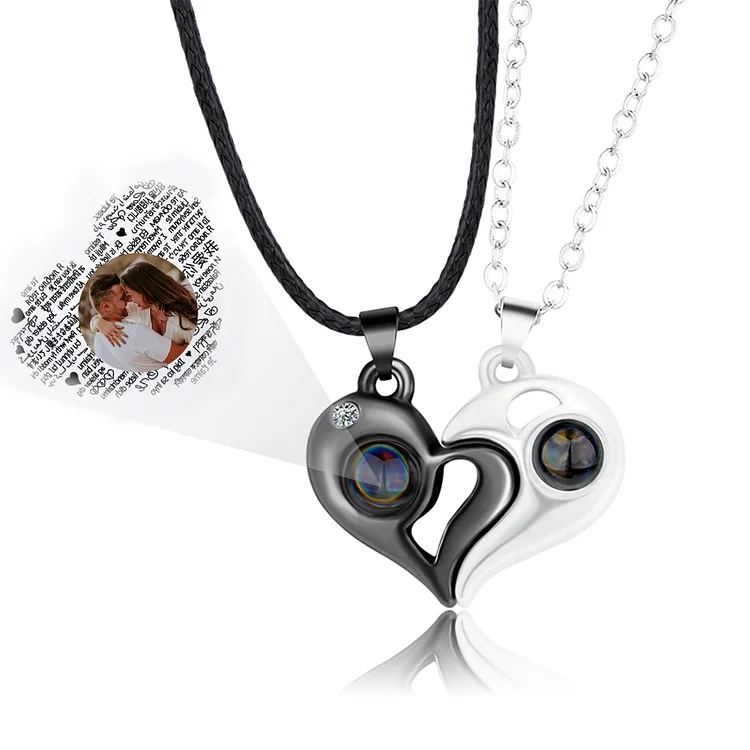 Personalisierte Foto 100 Sprachen Ich Liebe Dich Projektion Halskette Magnetische Herzförmige Halskette Geschenk für Liebe Paar Halsketten