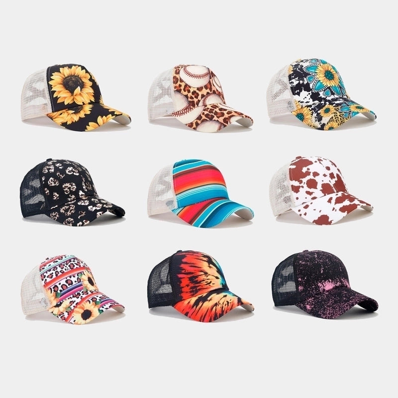 Unisex Casual Sunflower Leopard Printing Curved Eaves Baseball Cap