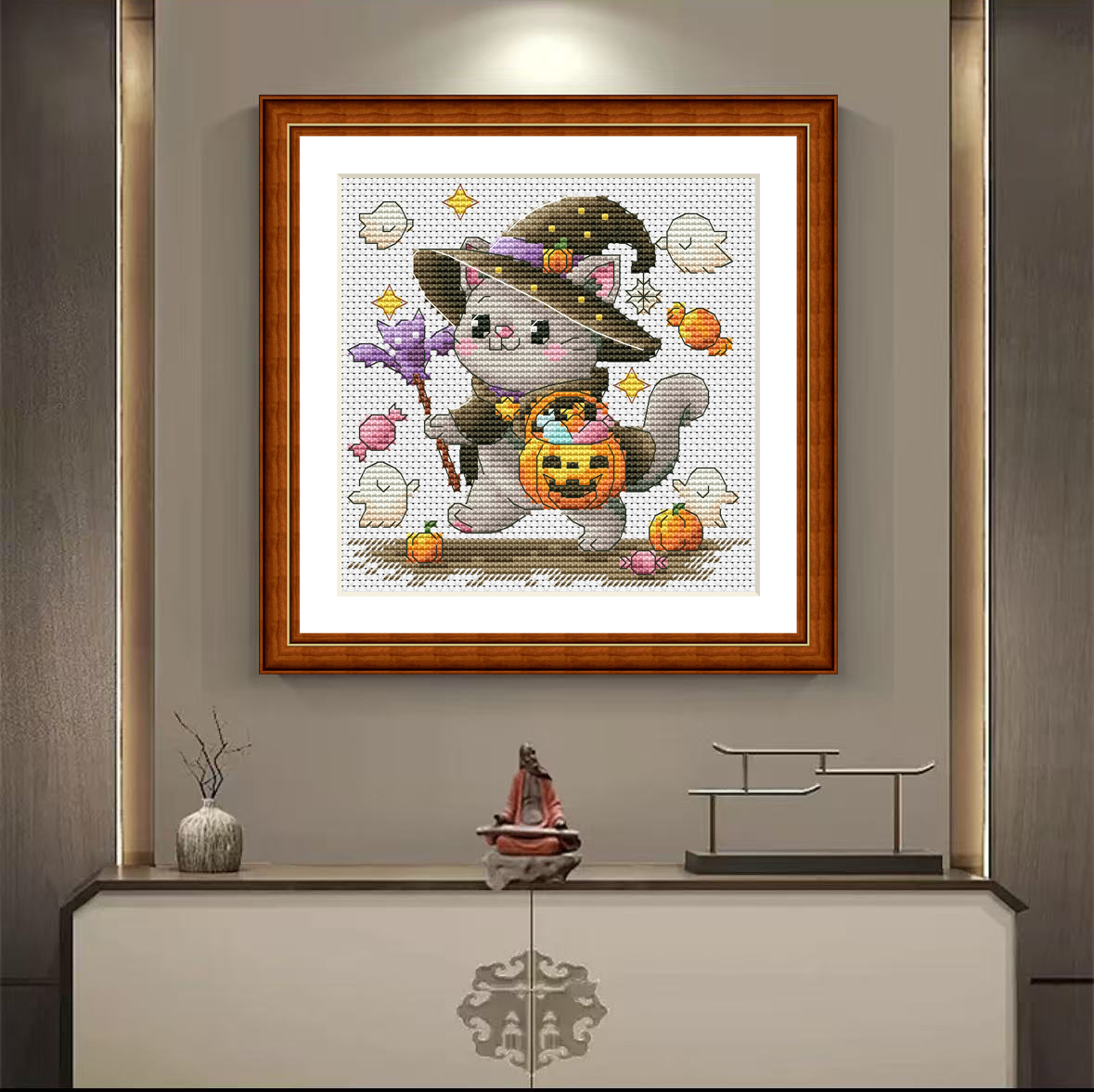 1set DIY Printed Cross Stitch Kit, 【CC2484 Pumpkin Cat 1】threads embroidery Painting Fairy Cross Stitch