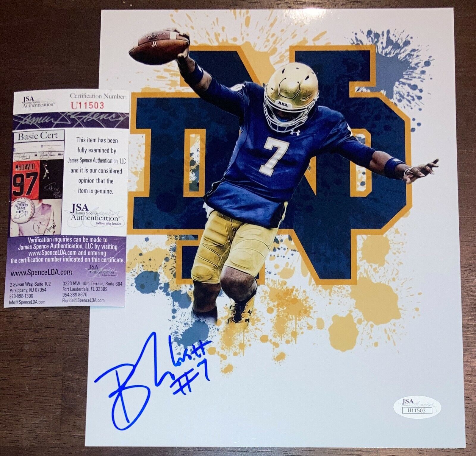 Brandon Wimbush Notre Dame UCF Signed 8x10 Autographed Photo Poster painting JSA COA N5