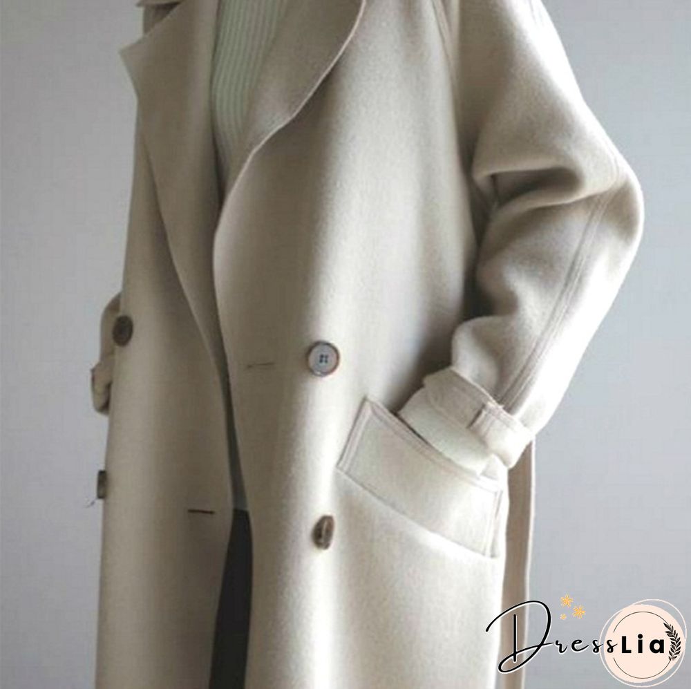 Autumn And Winter Fashion Women Temperament Coat Loose Long Oversize Trench Coat Wool Blend Coat