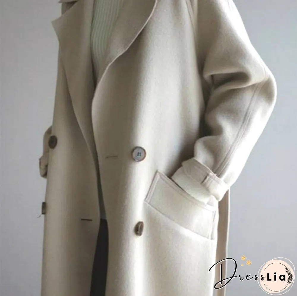 Autumn And Winter Fashion Women Temperament Coat Loose Long Oversize Trench Coat Wool Blend Coat