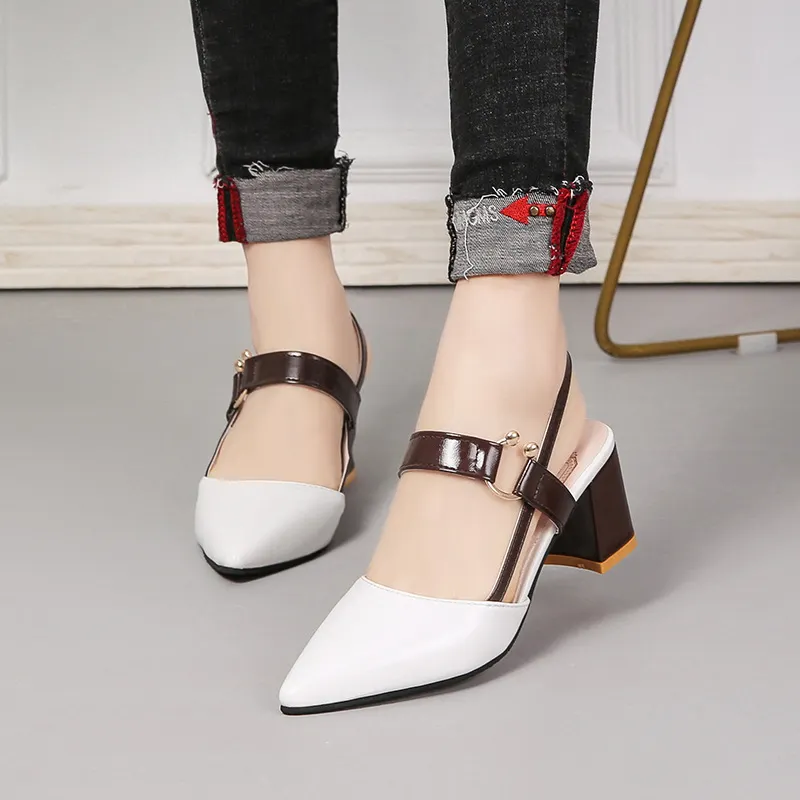 Breakj Breakj Spring And Summer New Single-Shoe Women's Sharp Head Thick-Heeled Women's Shoes Heeled High Heels Hollow Women's Sandals