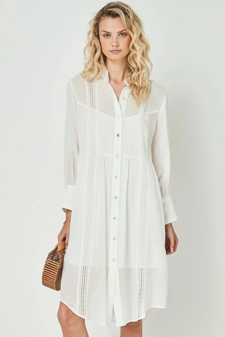 Sleeved Button Front Crochet Trim Sheer Cover Up-elleschic