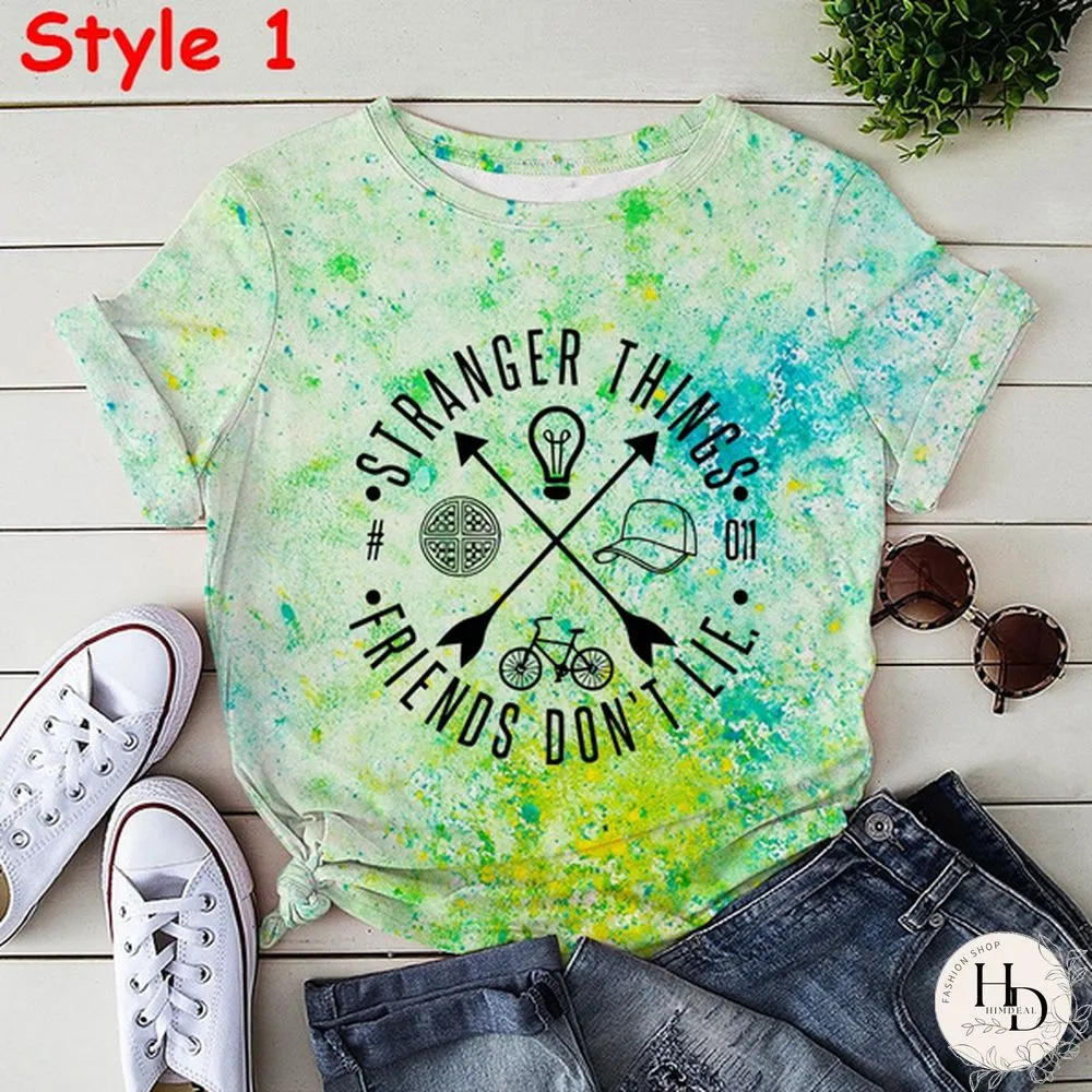 New Styles Stranger Things Tie-Dye Shirt Unisex Fashion Short Sleeve Summer Casual