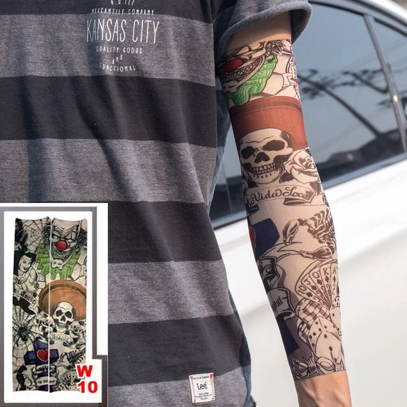 1pc hot sale tattoo sleeve styles elastic Fake 100%nylon Arm stocking beloved girl Buddha Wolf Dragon design halloween cool men