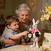 Easter Bunny Figurine with Top Hat and Pocket Watch Cute Small Bunny Table Clock for Spring Home Table Decor Party Supplies Gifts