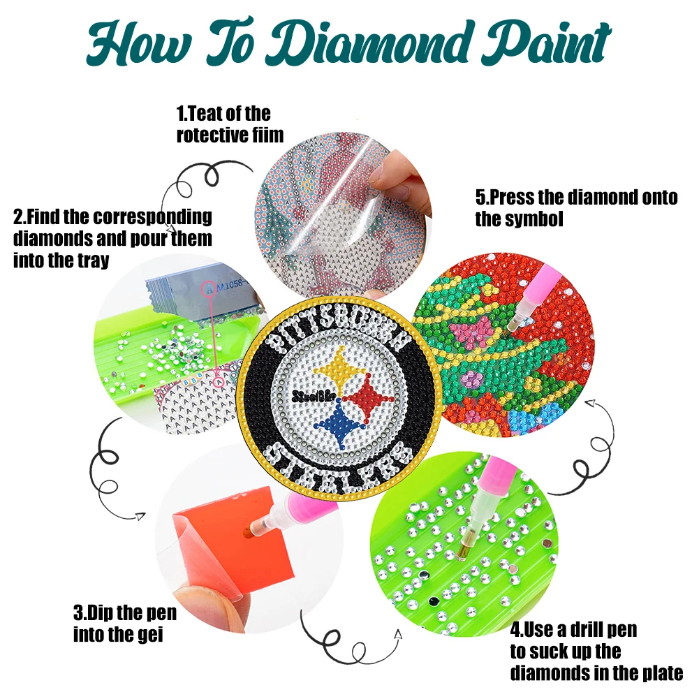 Pittsburgh Steelers 6pcs DIY Diamond Painting Acrylic Coasters Holder for Beginner Adult