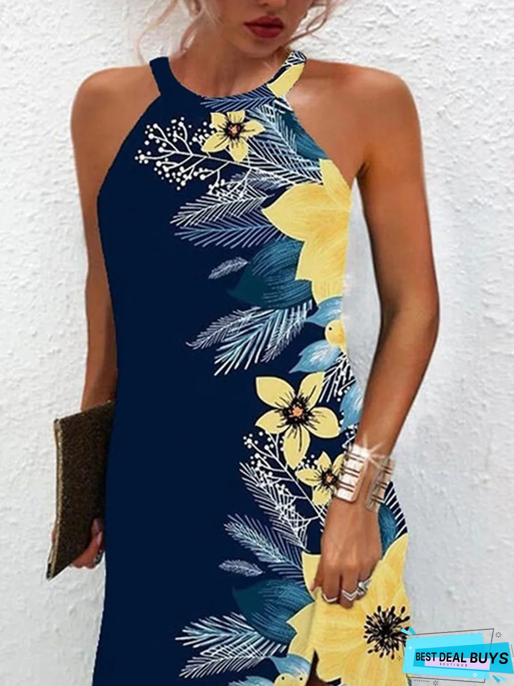 Halter Floral Casual Sleeveless Knitting Dress