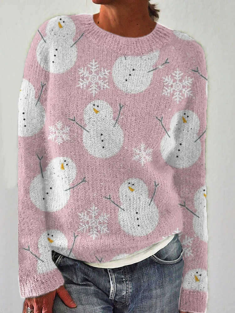 Snowman & Snowflake Pattern Cozy Knit Sweater