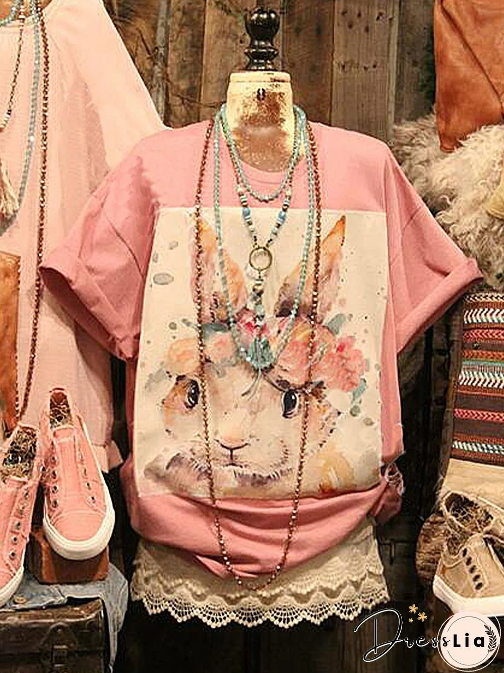 Easter bunny Cotton-Blend Short Sleeve Casual T-shirt