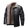Men's Fleece Lined Faux Leather Jacket &ndash; Heavyweight Winter Warm Biker Coat with Stand Collar by Inlyline