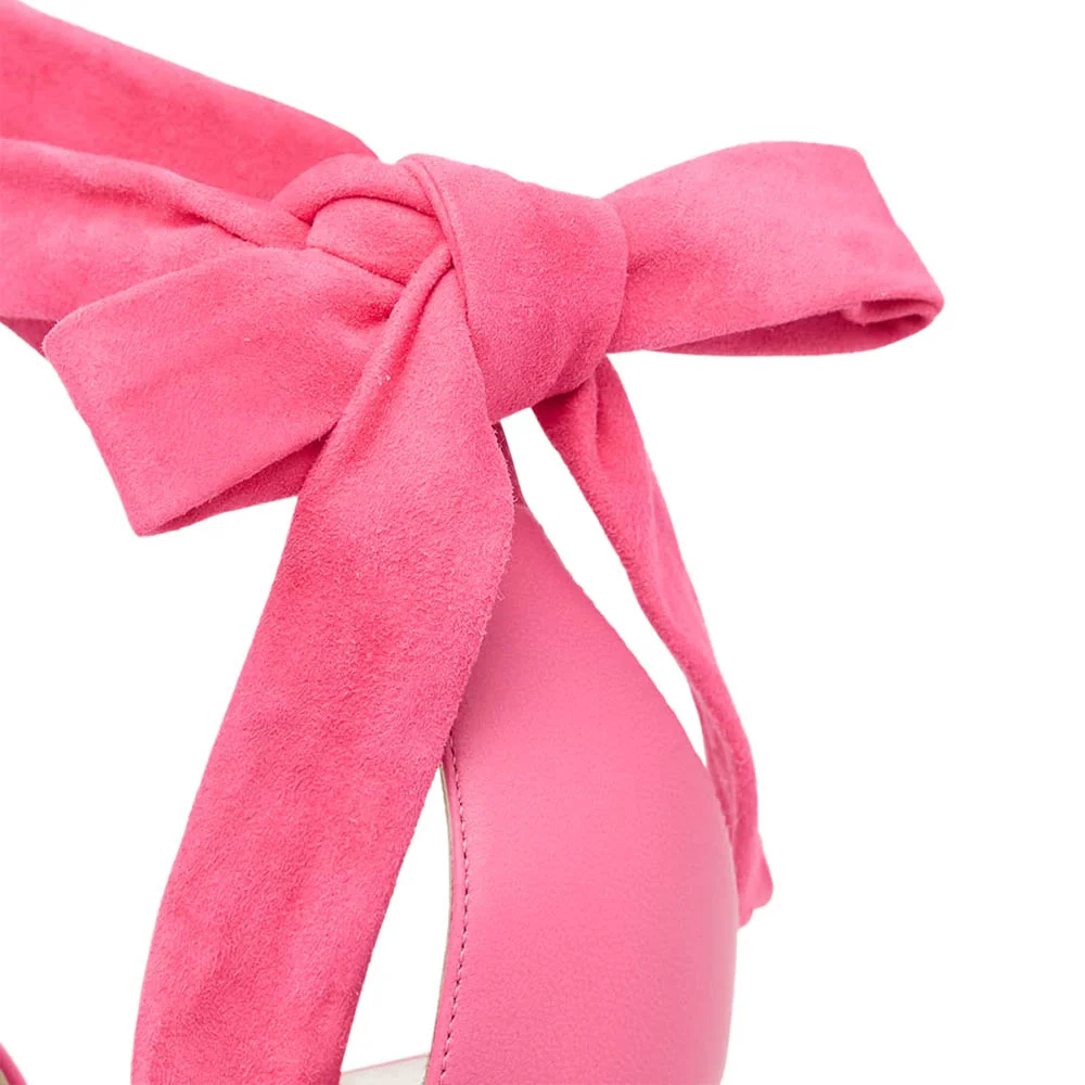 Open-Toe Lace-Up Ankle Strap Flared Heeled Sandals in Pink