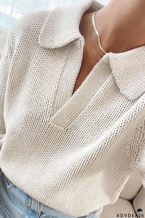 V Turndown Collar Sweater