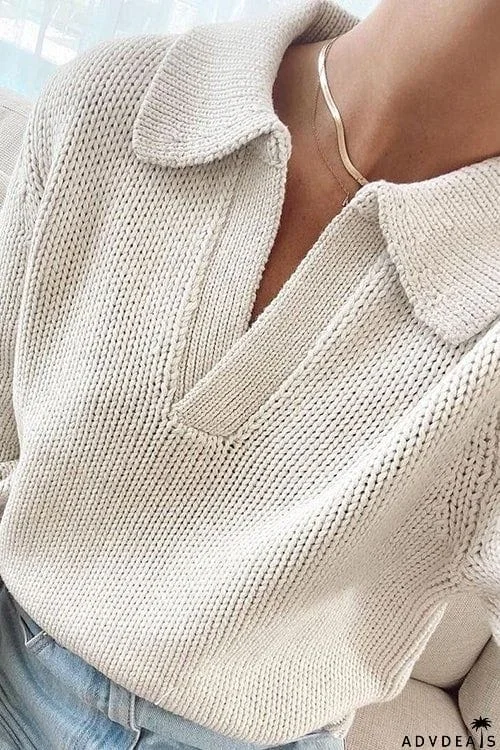 V Turndown Collar Sweater