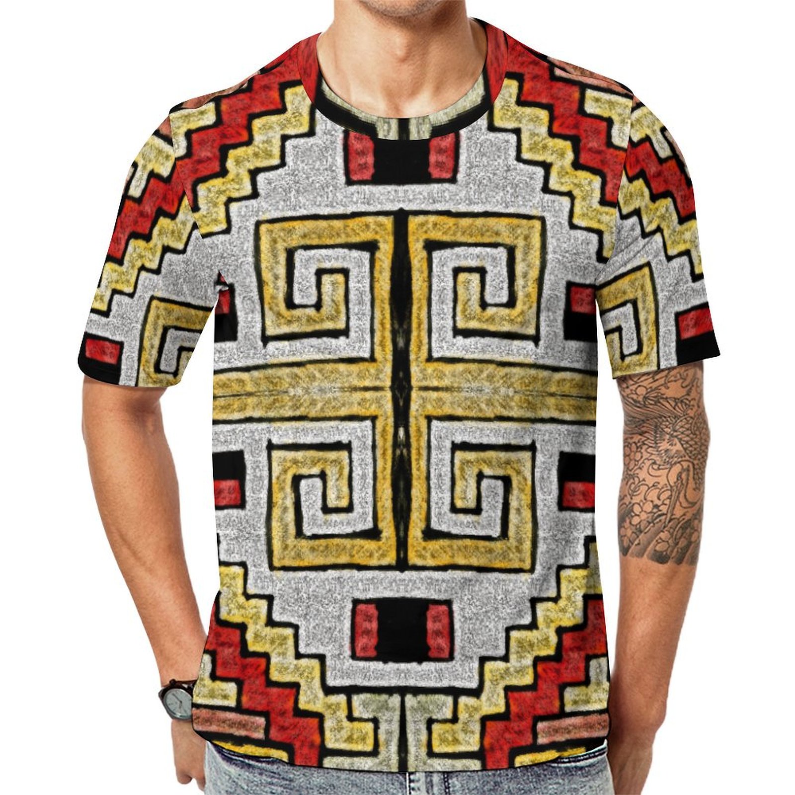 Geomethric Tribal Ethnic Short Sleeve Print Unisex Tshirt Summer Casual Tees for Men and Women Coolcoshirts