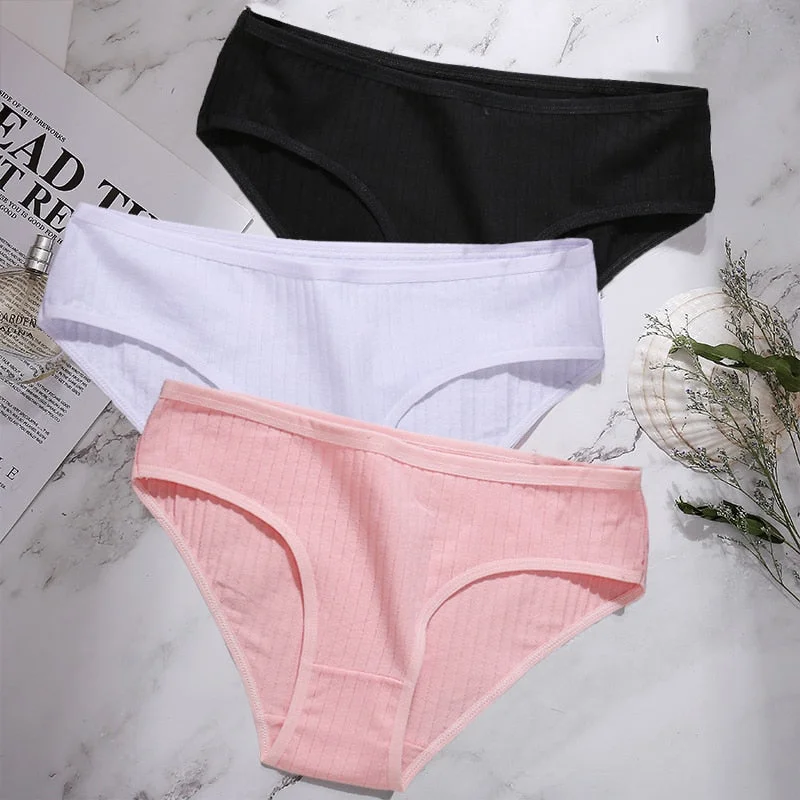 3PCS/Set Cotton Panties Women Underwear Sexy Lingerie Panties Female Lingerie Briefs Solid Color Panty Underpants Intimates