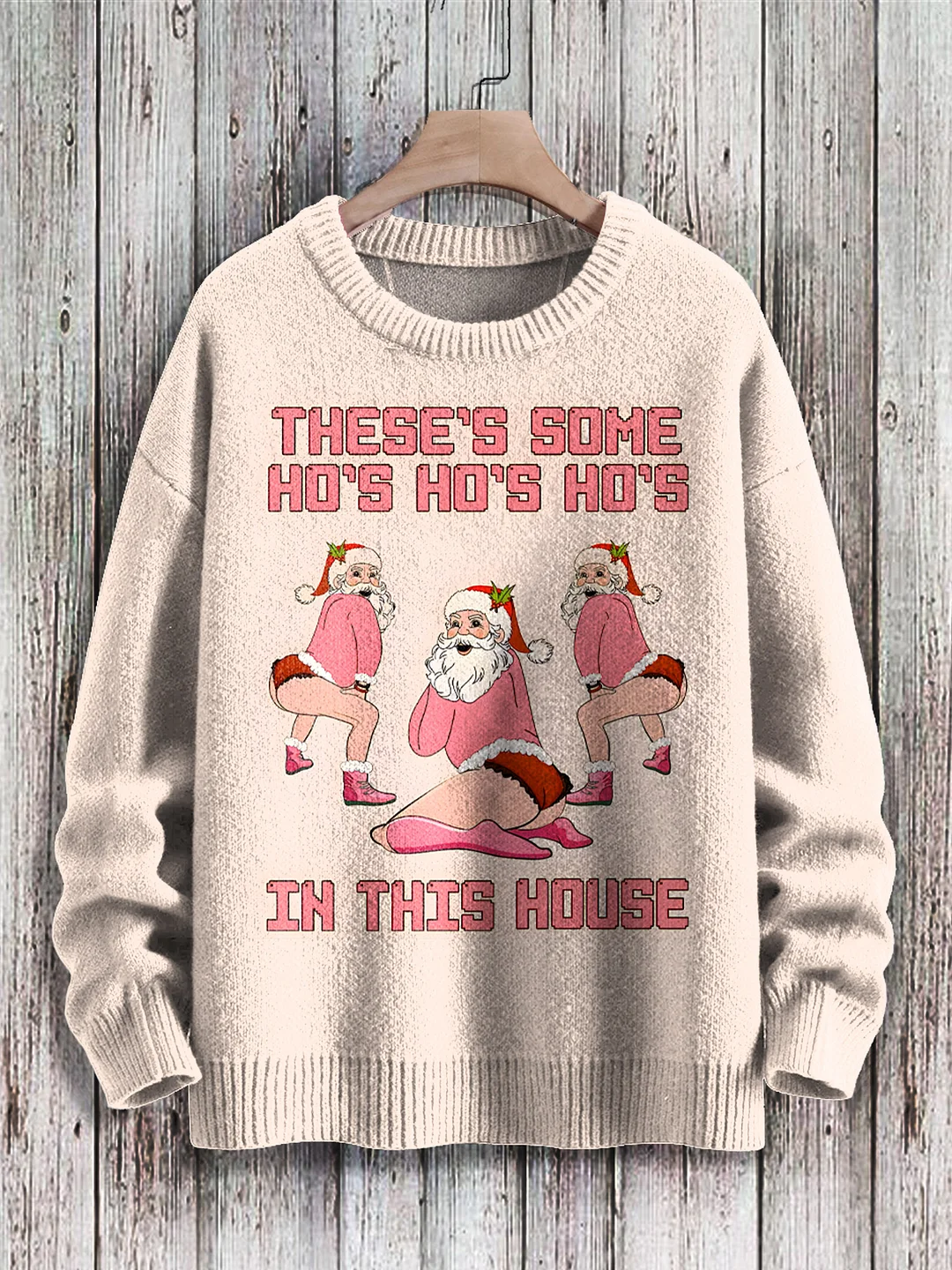 Christmas Santa Claus Funny There's Some Ho Ho Ho In This House Casual Print Knit Pullover Sweater